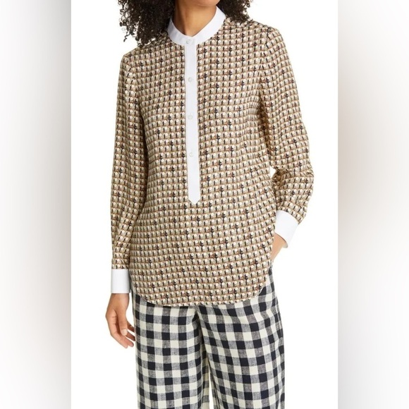 Tory Burch Tops - TORY BURCH Spencer Front Button Silk Blouse Classic Caramel Basketweave